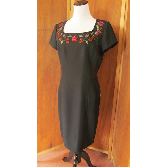 Vintage Virgo Petite Black w/Embroidered Neckline Cocktail Party Dress w/Tags 10 - Picture 2 of 9